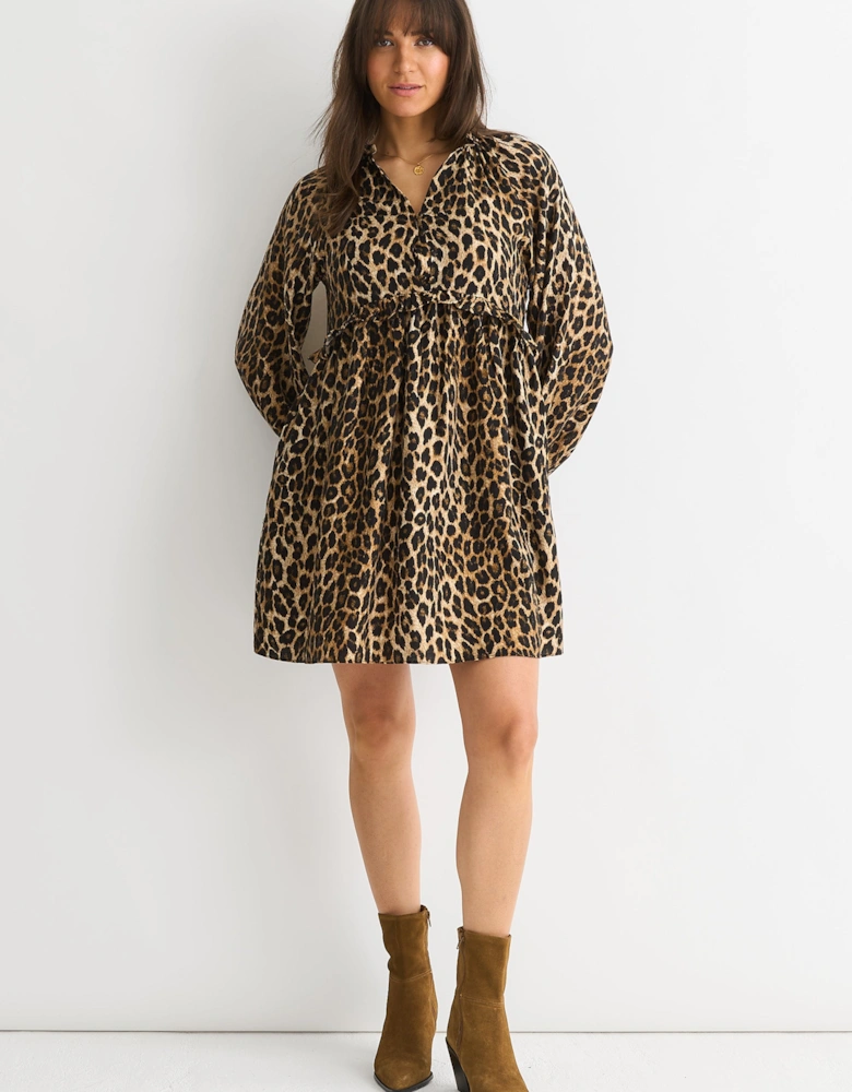 Brown Animal Smock Mini Dress