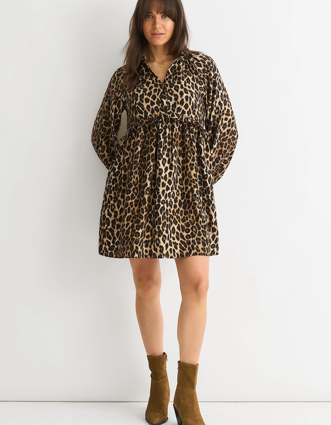 Gini London Women's Brown Animal Smock Mini Dress - Size: 10