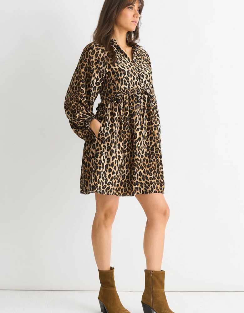 Brown Animal Smock Mini Dress
