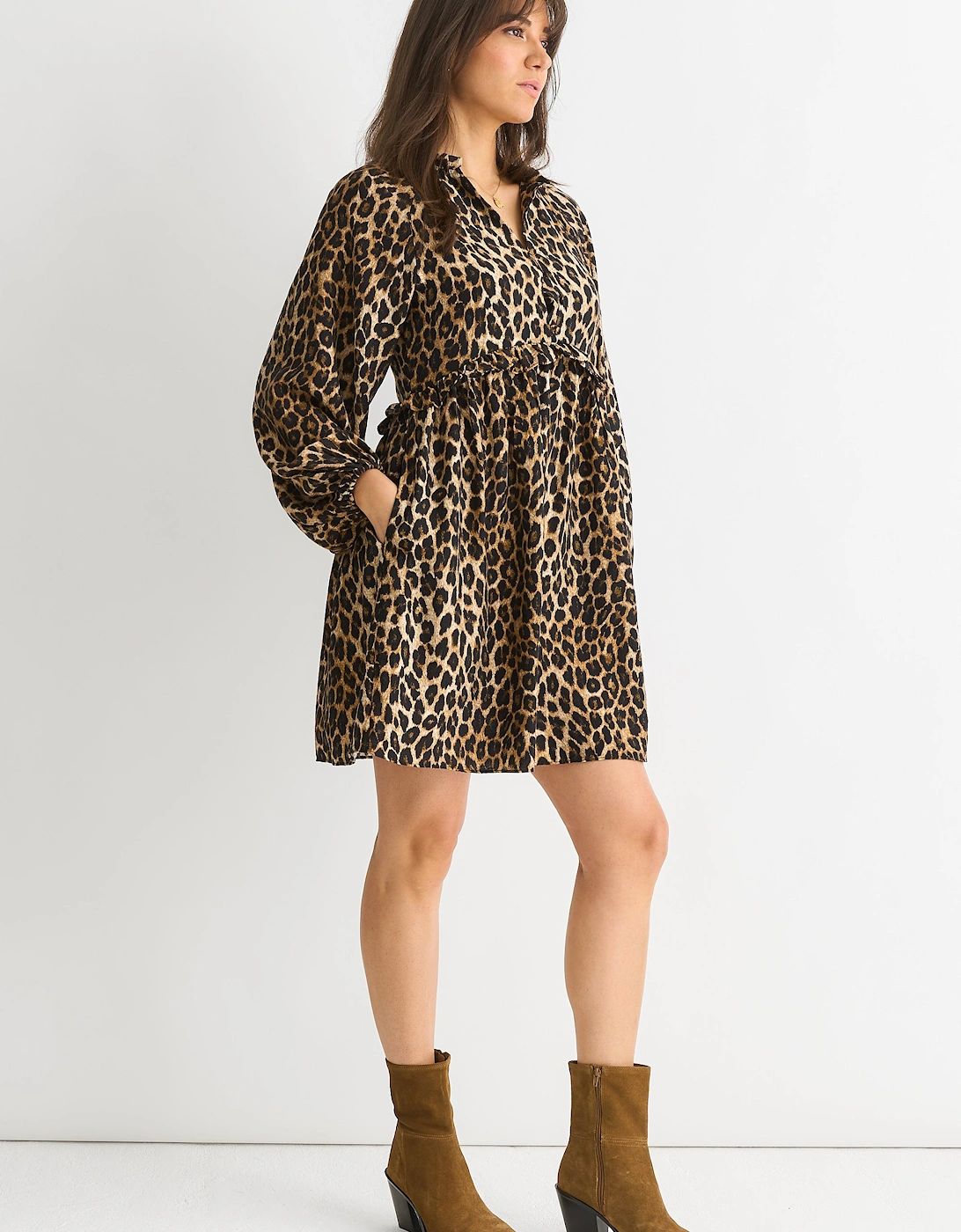 Brown Animal Smock Mini Dress