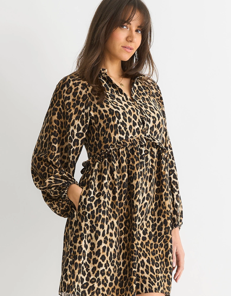 Brown Animal Smock Mini Dress