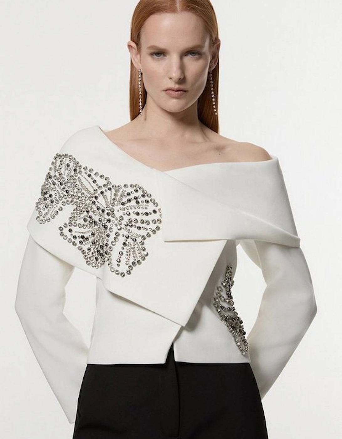 Placed Floral Crystal Embellished Tailored Asymmetric Jacket, 5 of 4