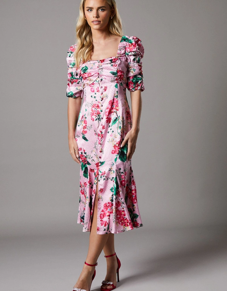 Petite Satin Dress with Floral Print