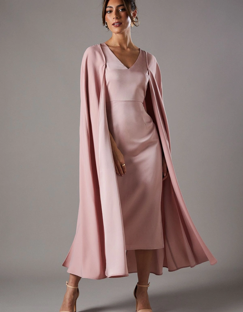 V Neck Cape Midi Dress