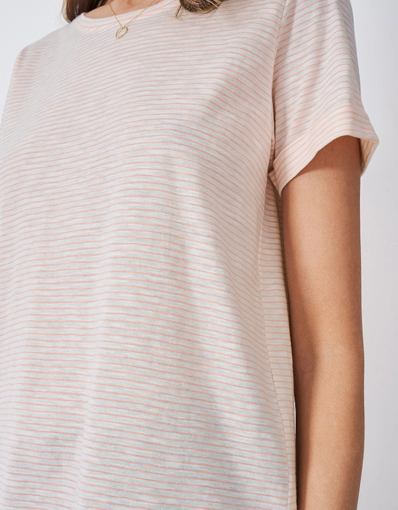 Women's Stripe Crew Neck Slub T-Shirt Peach White