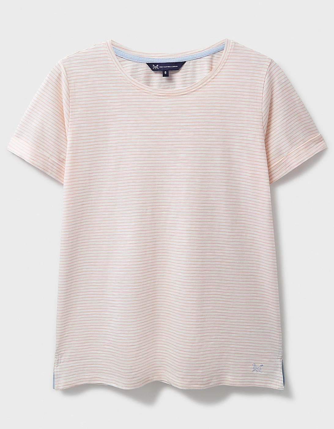 Women's Stripe Crew Neck Slub T-Shirt Peach White