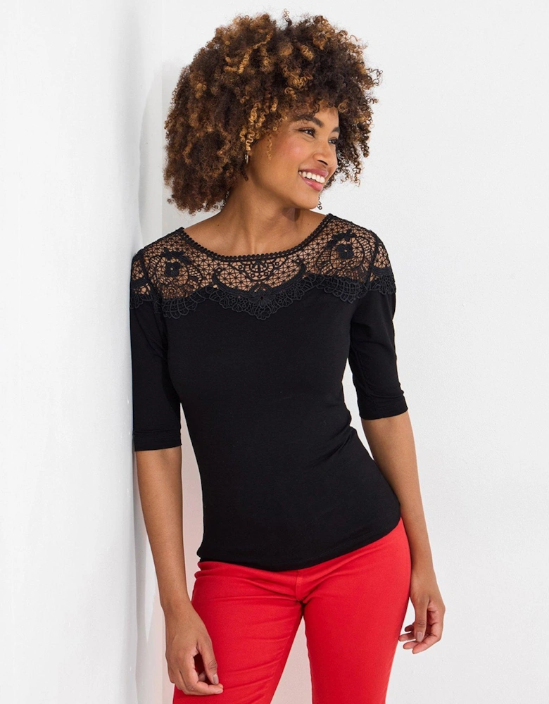 Simply Stunning Lace Insert Top - Black