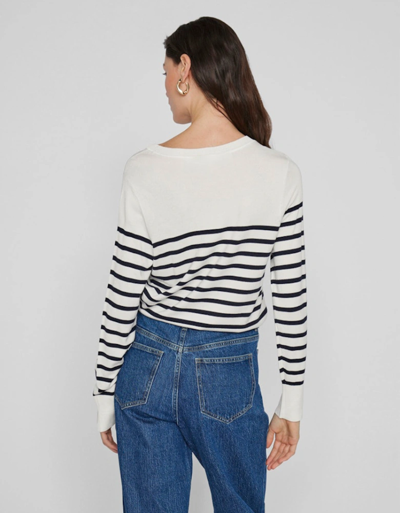 Wennie O-neck Long Sleeve Knit Top Cloud Dancer/Navy Blazer Stripe