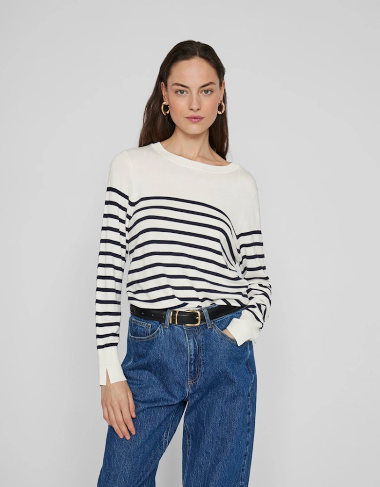 Wennie O-neck Long Sleeve Knit Top Cloud Dancer/Navy Blazer Stripe