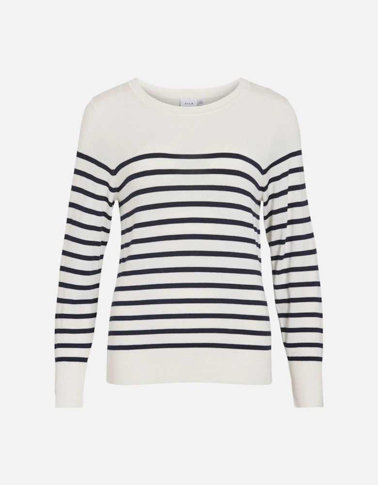 Wennie O-neck Long Sleeve Knit Top Cloud Dancer/Navy Blazer Stripe