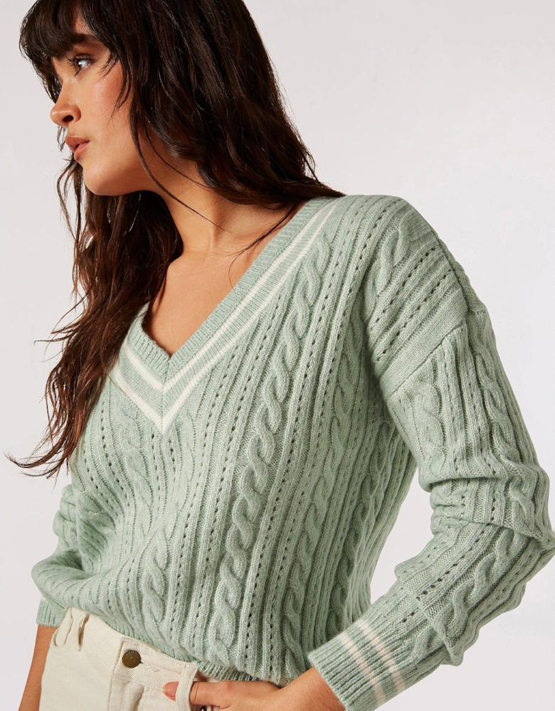 Stripe Detail Cricket Jumper - Mint - Green