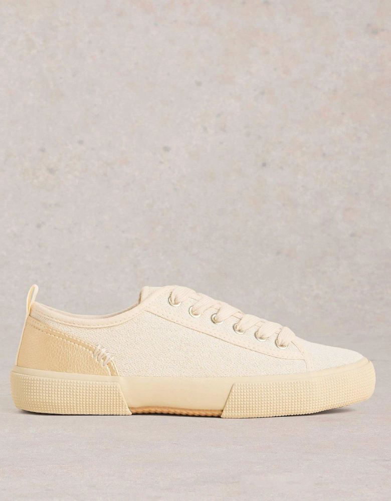 Pippa Canvas Lace Up Trainer - Beige