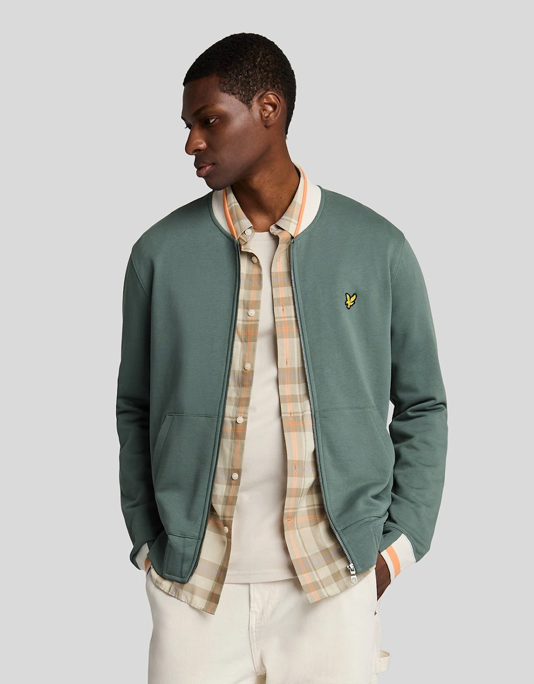 Lyle And Scott Men's Half Tipped Jersey Bomber Jacket - Green - Size: 38/Regular