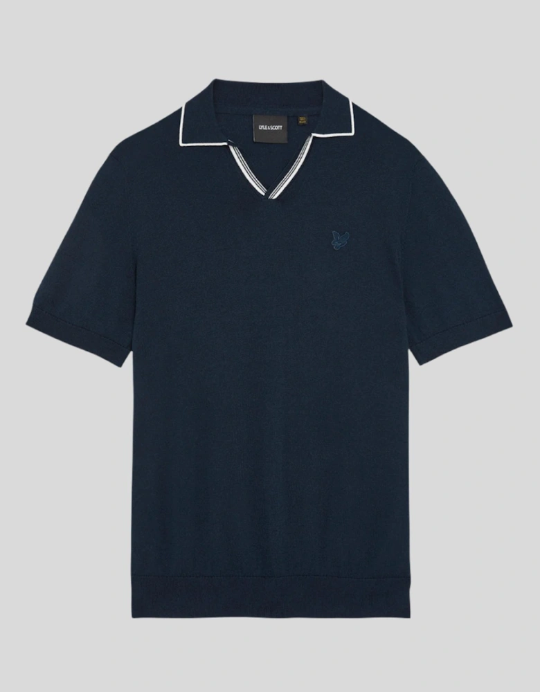 Tipped Knitted Open Collar Polo Shirt