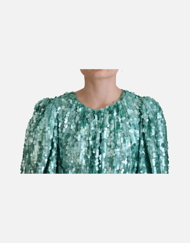 Sequined A-Line Midi Dress with Zipper Closure Women - Blue Dresses