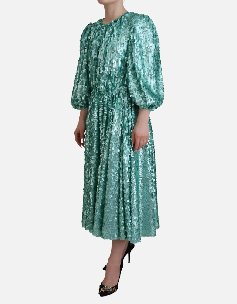 Sequined A-Line Midi Dress with Zipper Closure Women - Blue Dresses