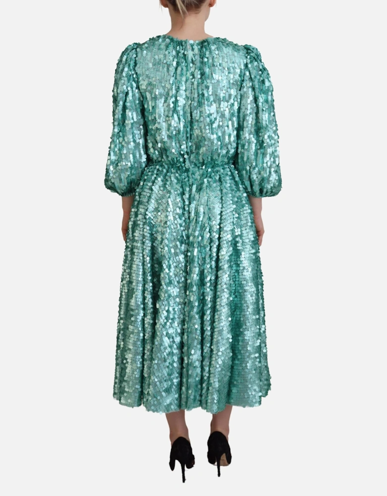 Sequined A-Line Midi Dress with Zipper Closure Women - Blue Dresses