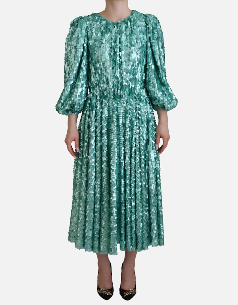 Sequined A-Line Midi Dress with Zipper Closure Women - Blue Dresses