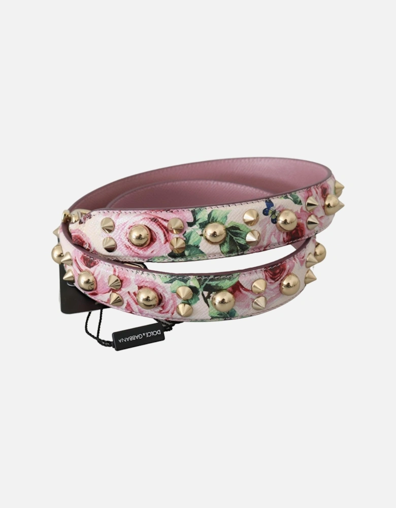 Floral Studded Bag Strap Rose Print Women - Pink Miscellaneous