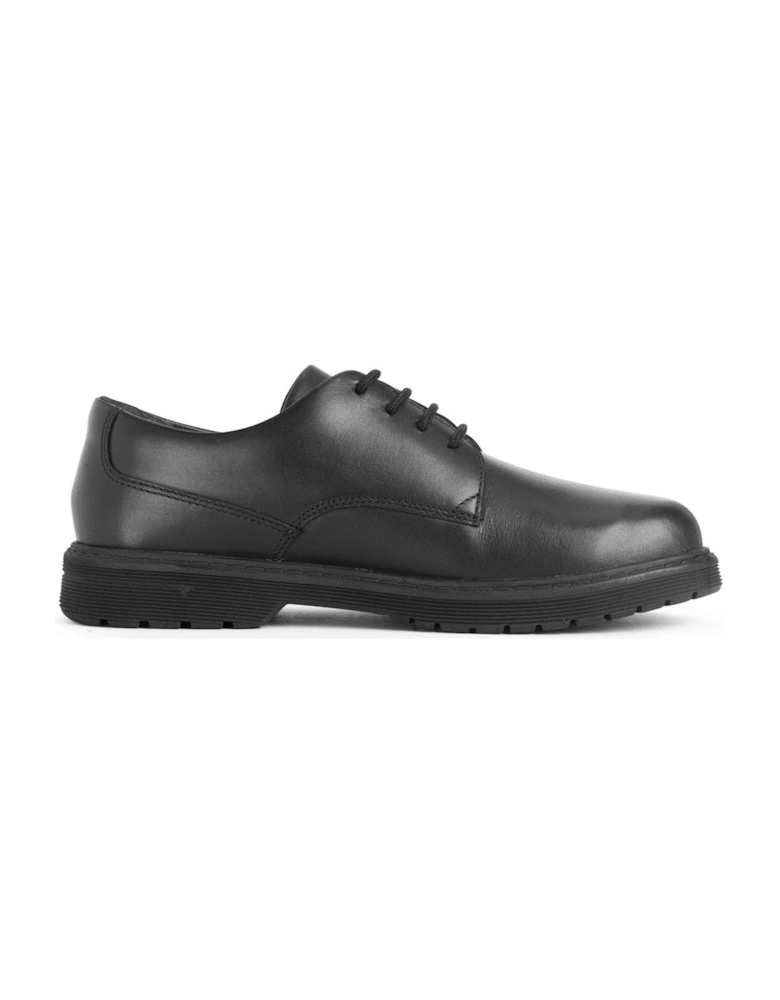 Glitch Black Leather Lace Up School Shoe