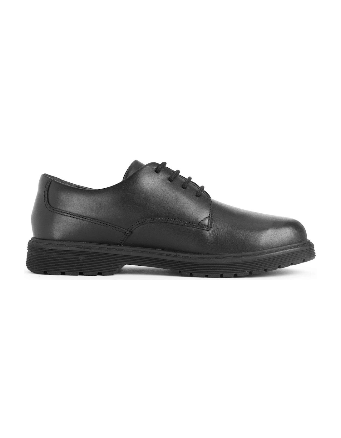 Glitch Black Leather Lace Up School Shoe