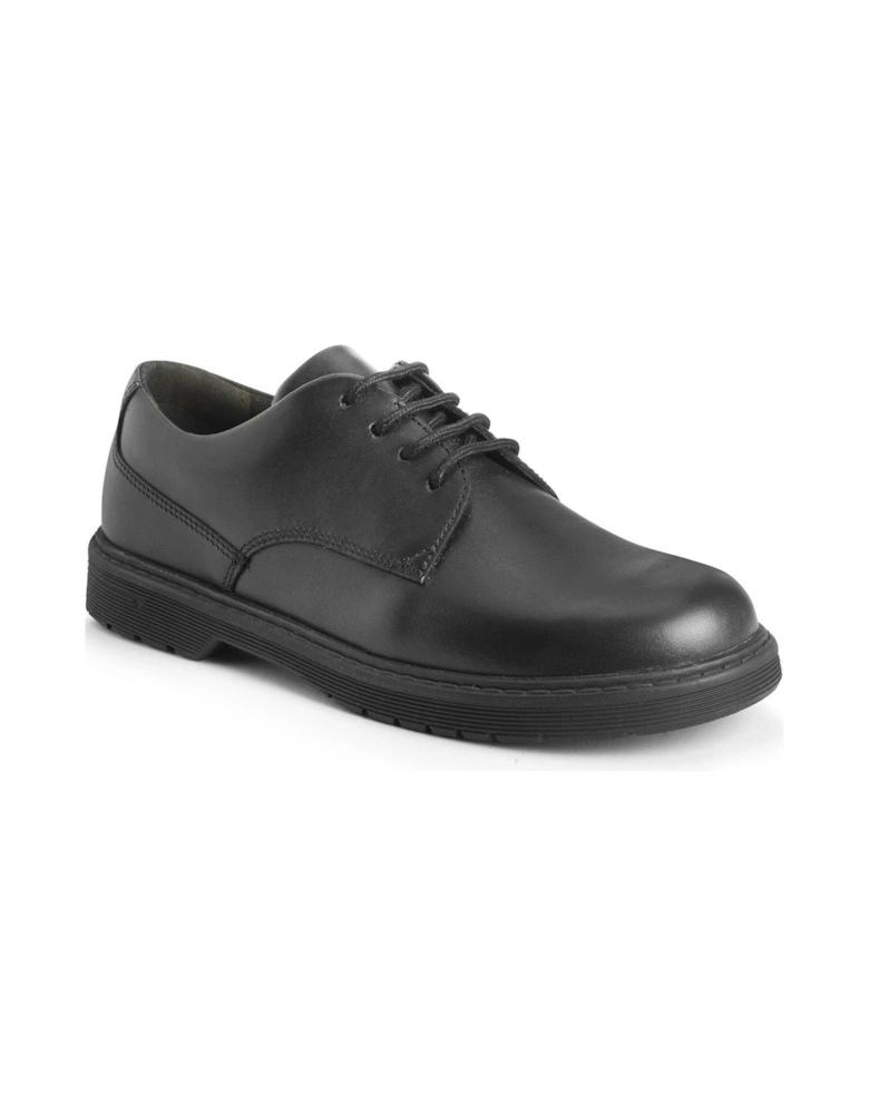 Glitch Black Leather Lace Up School Shoe