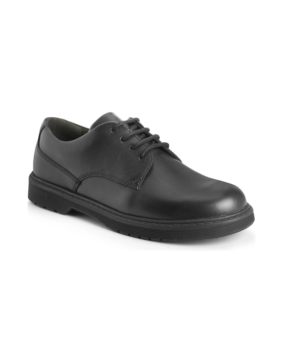 Glitch Black Leather Lace Up School Shoe