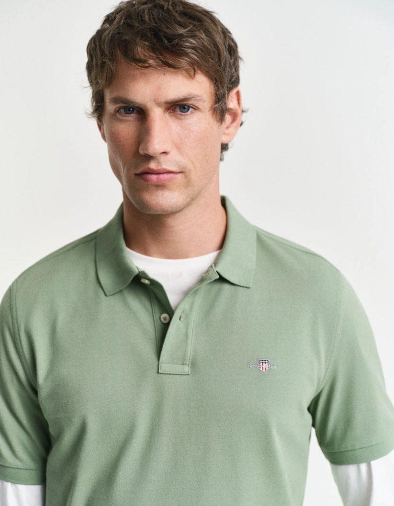 Mens Regular Fit Short Sleeve Shield Logo Pique Polo