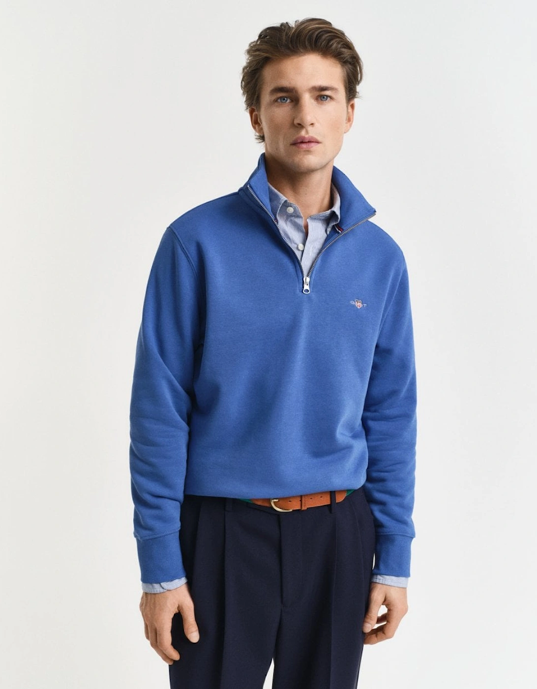 Gant Men's Blue Regular Fit Shield Logo Half Zip Sweatshirt - - : 40/Regular L