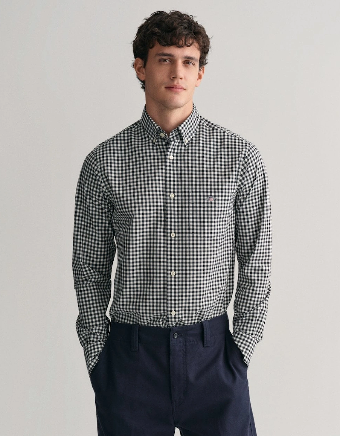 Mens Regular Fit Long Sleeve Poplin Gingham Shirt, 5 of 4