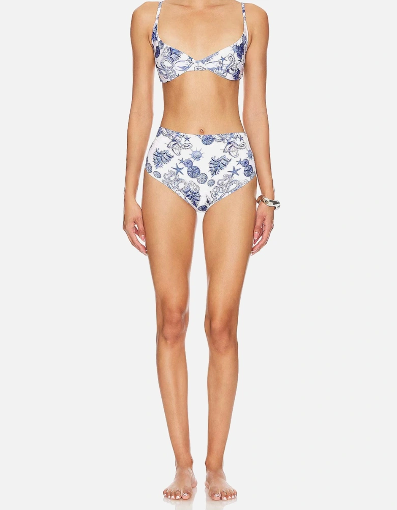 Bruna High Rise Premium Bikini Bottom Blue and White