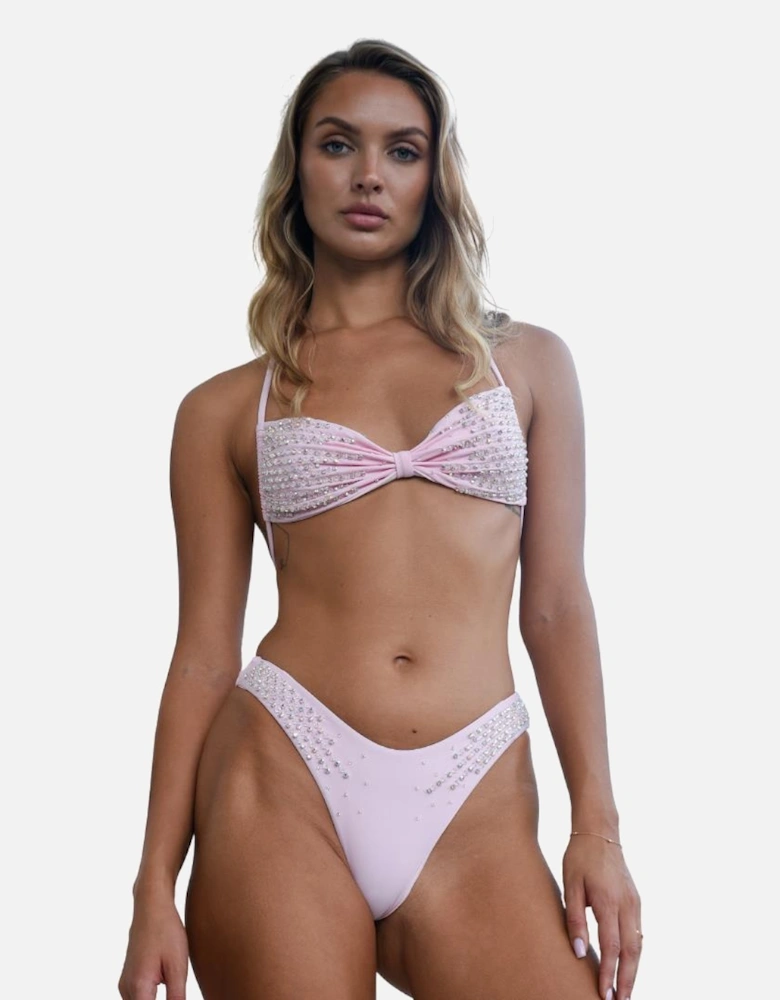 Ophelia Hand Embroidered Summer Bikini Top Pink