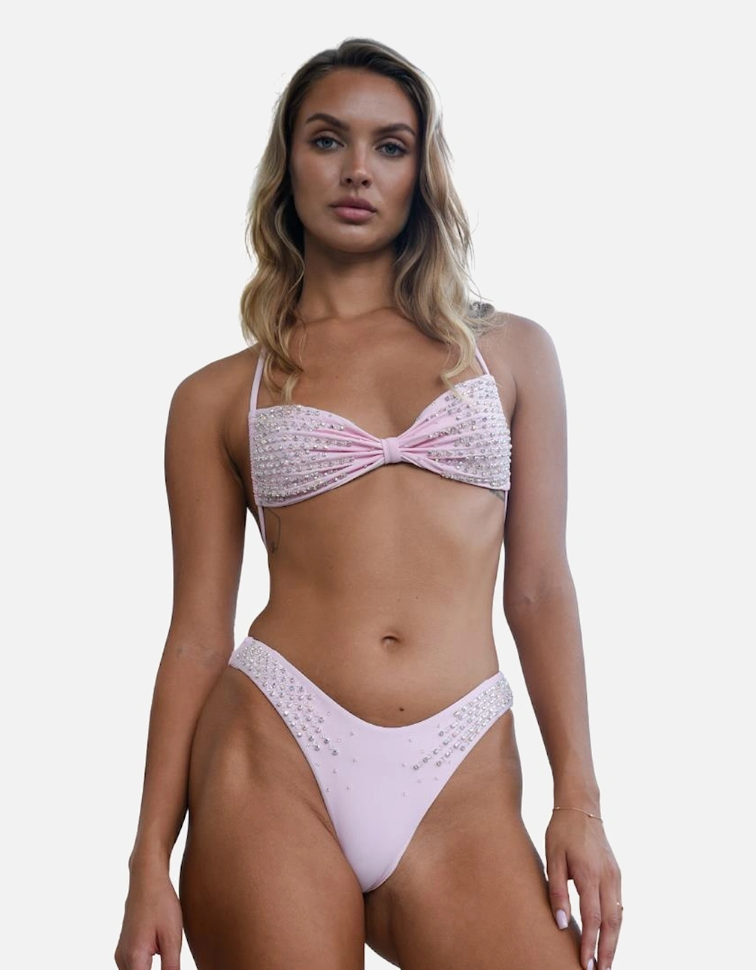 Ophelia Hand Embroidered Summer Bikini Top Pink