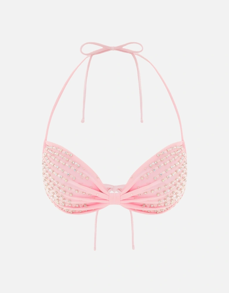 Ophelia Hand Embroidered Summer Bikini Top Pink