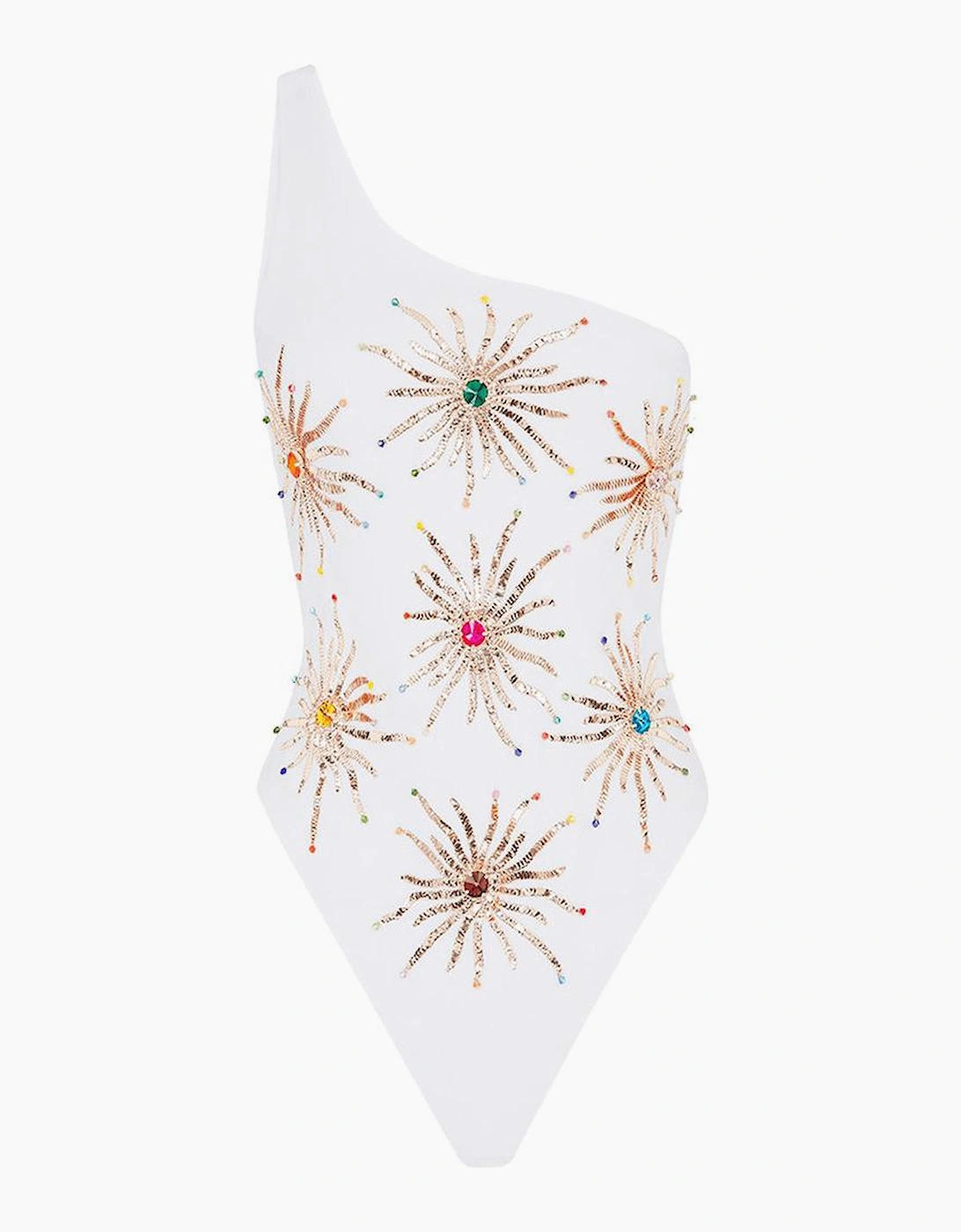 Oceanus Women's Callie One Shoulder Hand Embroidered swimsuit White - Size: L