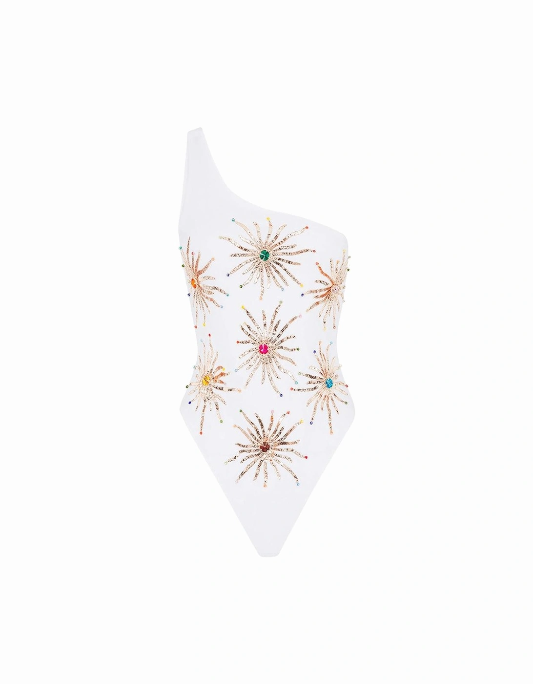 Callie One Shoulder Hand Embroidered swimsuit White, 3 of 2