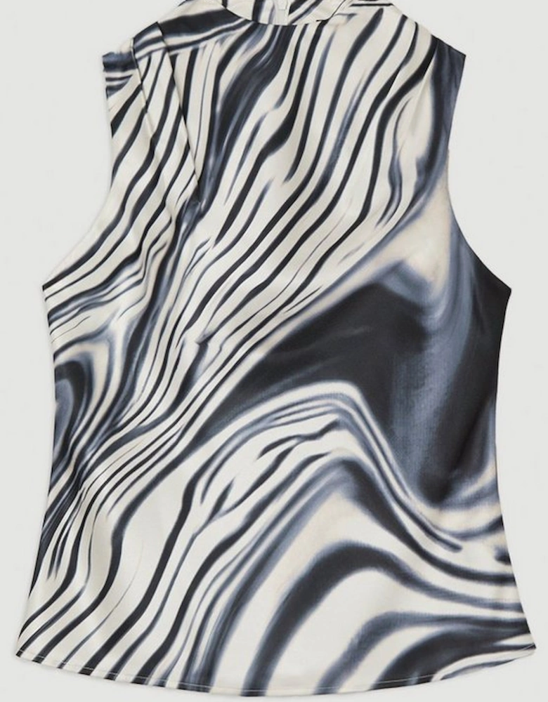 Graduated Stripe Viscose Satin Sleeveless High Neck Blouse