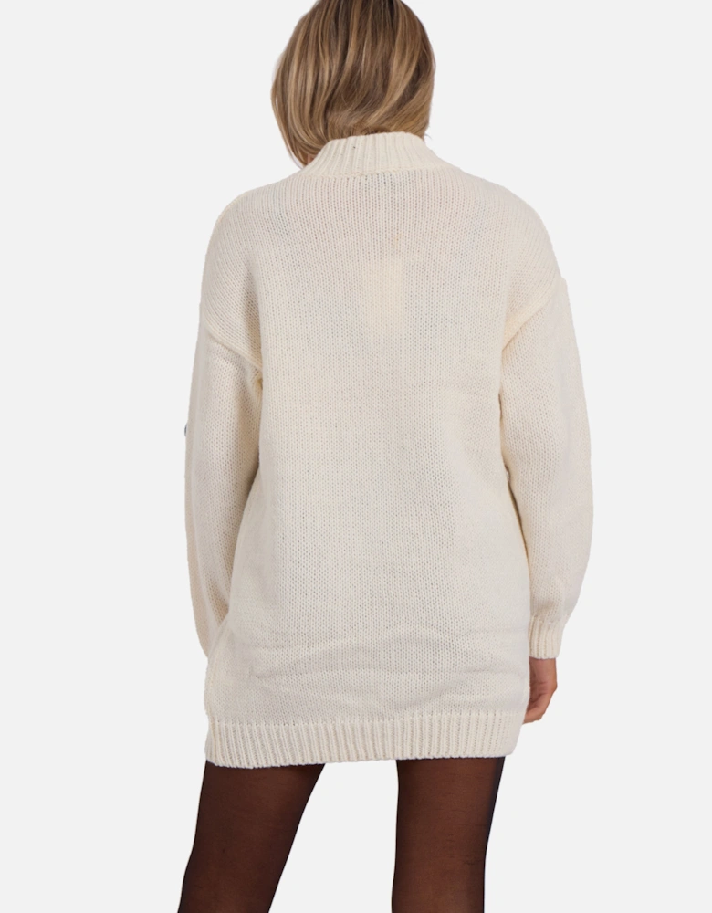 Cream Floral Appliqué High Neck Oversized Jumper