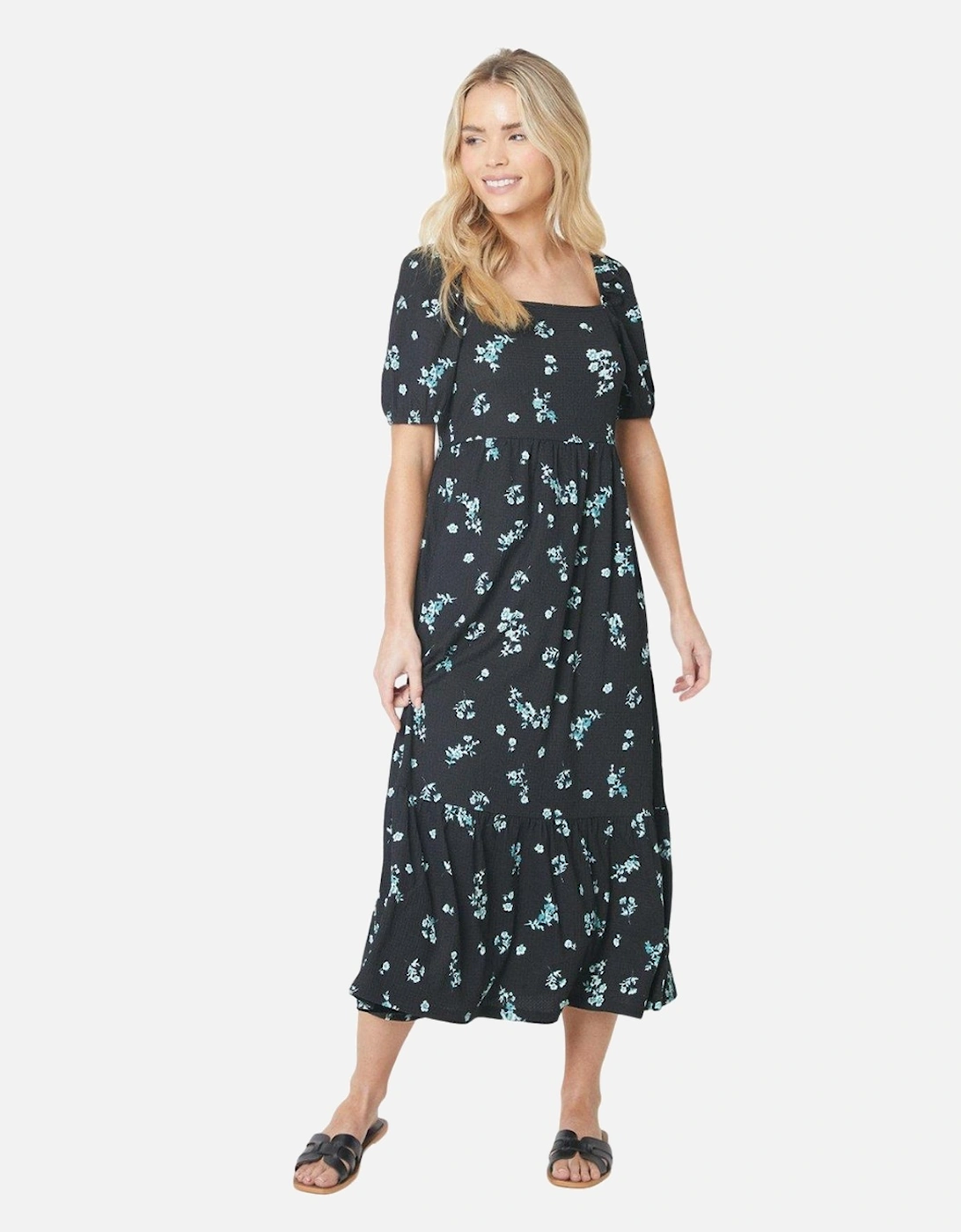 Women's Dorothy Perkins Womens/Ladies Floral Square Neck Petite Midi Dress - Black/Multi - Size: 12