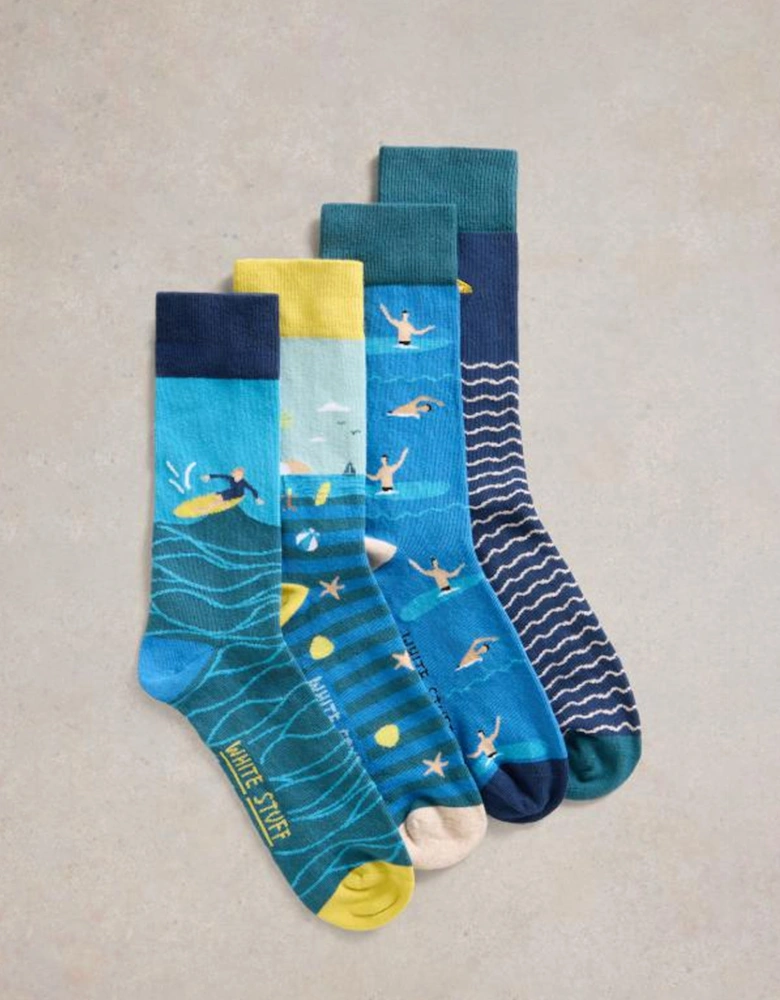 Men's 4 Pack Beside The Seaside Socks Blue Multi