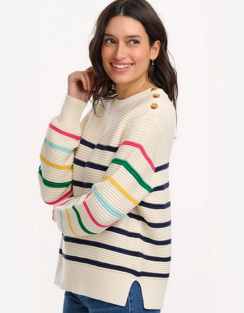 Rebecca Jumper Off-white/Navy Classic Stripe with Rainbow Sleeves