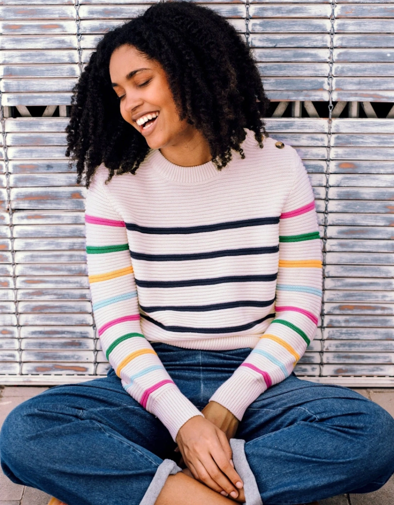 Rebecca Jumper Off-white/Navy Classic Stripe with Rainbow Sleeves