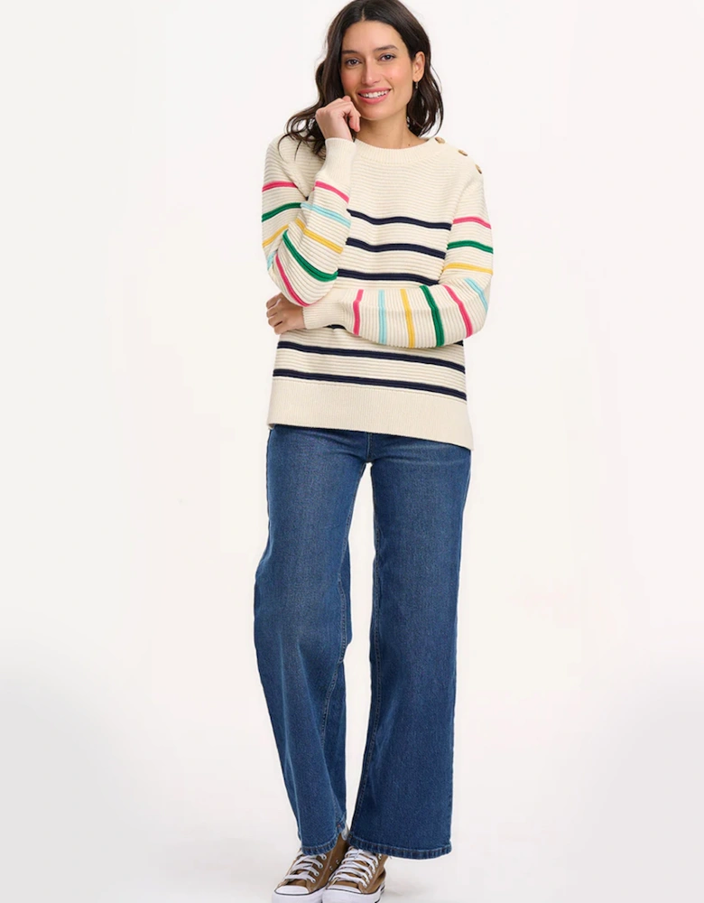 Rebecca Jumper Off-white/Navy Classic Stripe with Rainbow Sleeves