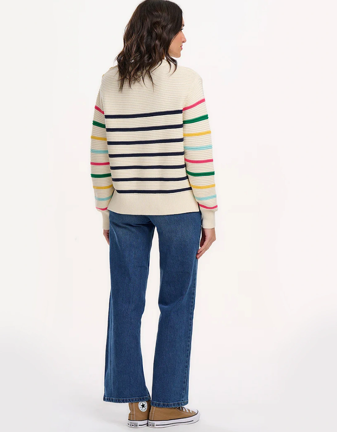 Rebecca Jumper Off-white/Navy Classic Stripe with Rainbow Sleeves