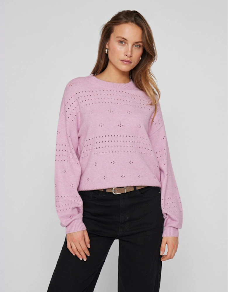 Viril Long Sleeve O-Neck Pointelle Knit Top Winsome Orchid Melange