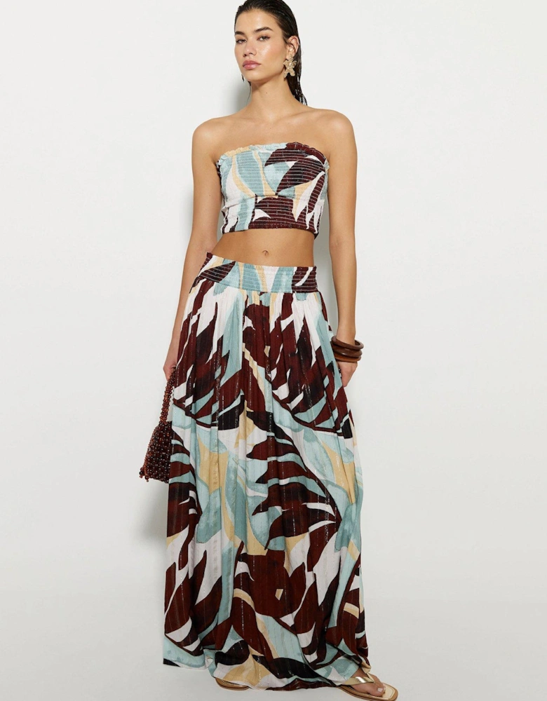 Leaf Print Maxi Skirt Co-Ord - Blue