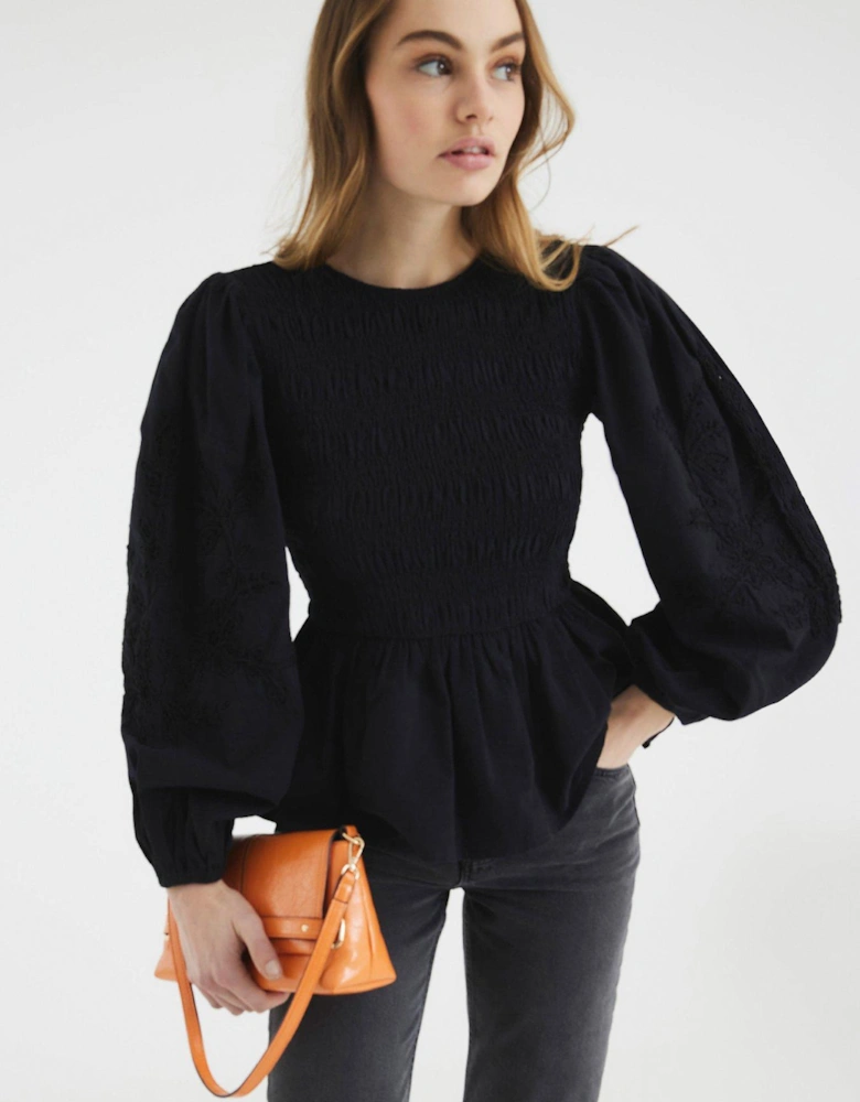 Shirred Bodice Top - Black