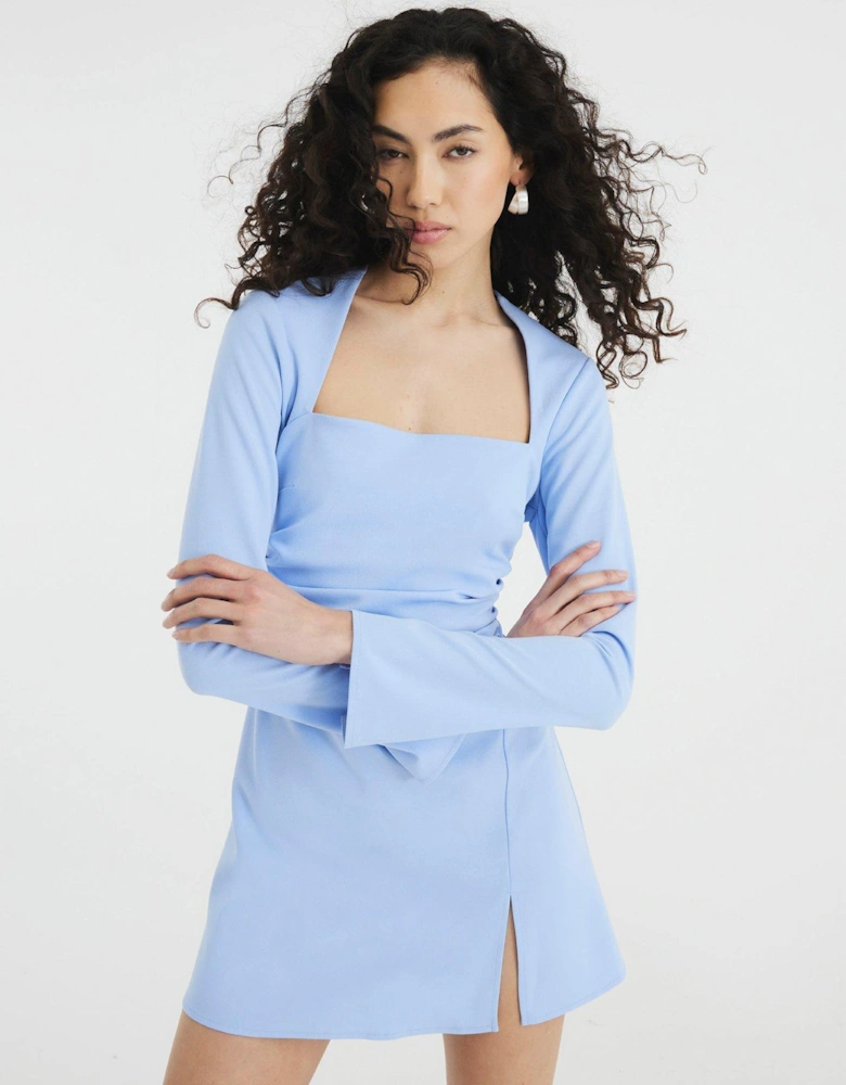 Square Neck A-Line Mini Dress - Light Blue