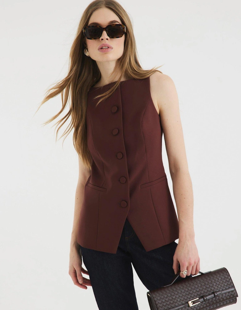 Square Neck Strappy Waistcoat - Dark Brown