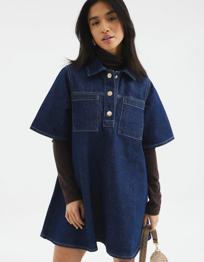 Shirt Collar Dress - Dark Denim